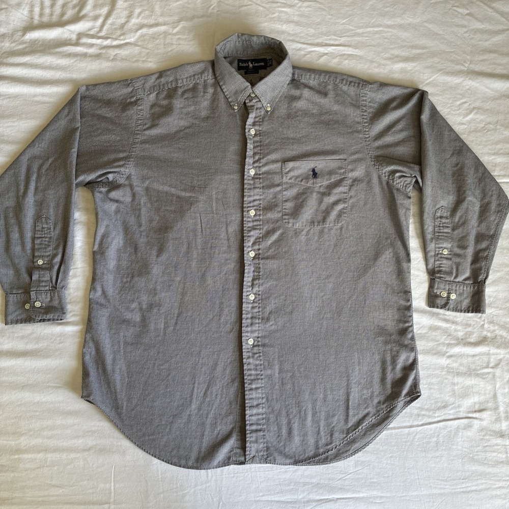 VTG Ralph Lauren Yarmouth Button Down Shirt Men's L Long Sleeve Blue 16.5‎ 34/35